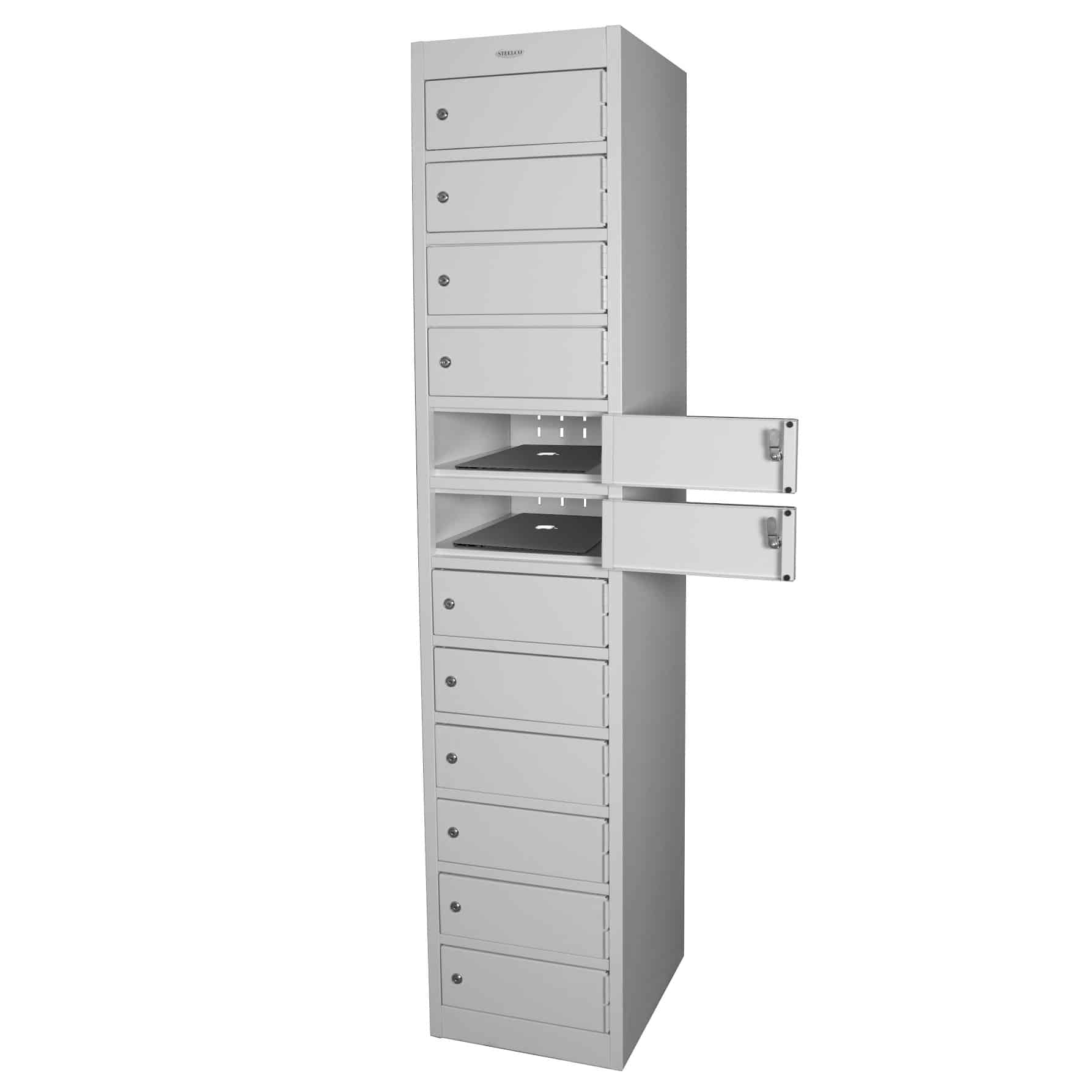 Twelve door steel locker open - Premier Lockers